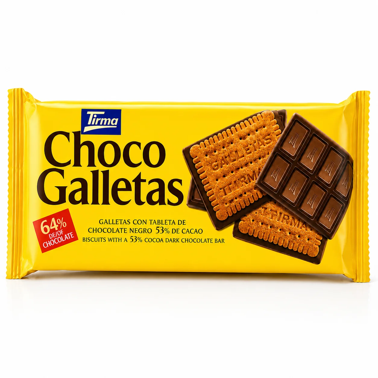Tirma Choco Galletas Biscuits with 53% cocoa dark chocolate bar